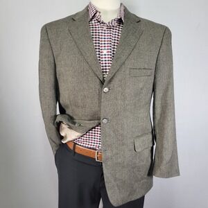 Stafford Men's Sport Coat Blazer‎ Three Button Brown Herringbone Soft Wool 42S